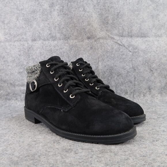 Rugged Outback Shoes Womens 8.5 Bootie Leather Knit Lace Up Casual Comfort Black - Picture 1 of 14